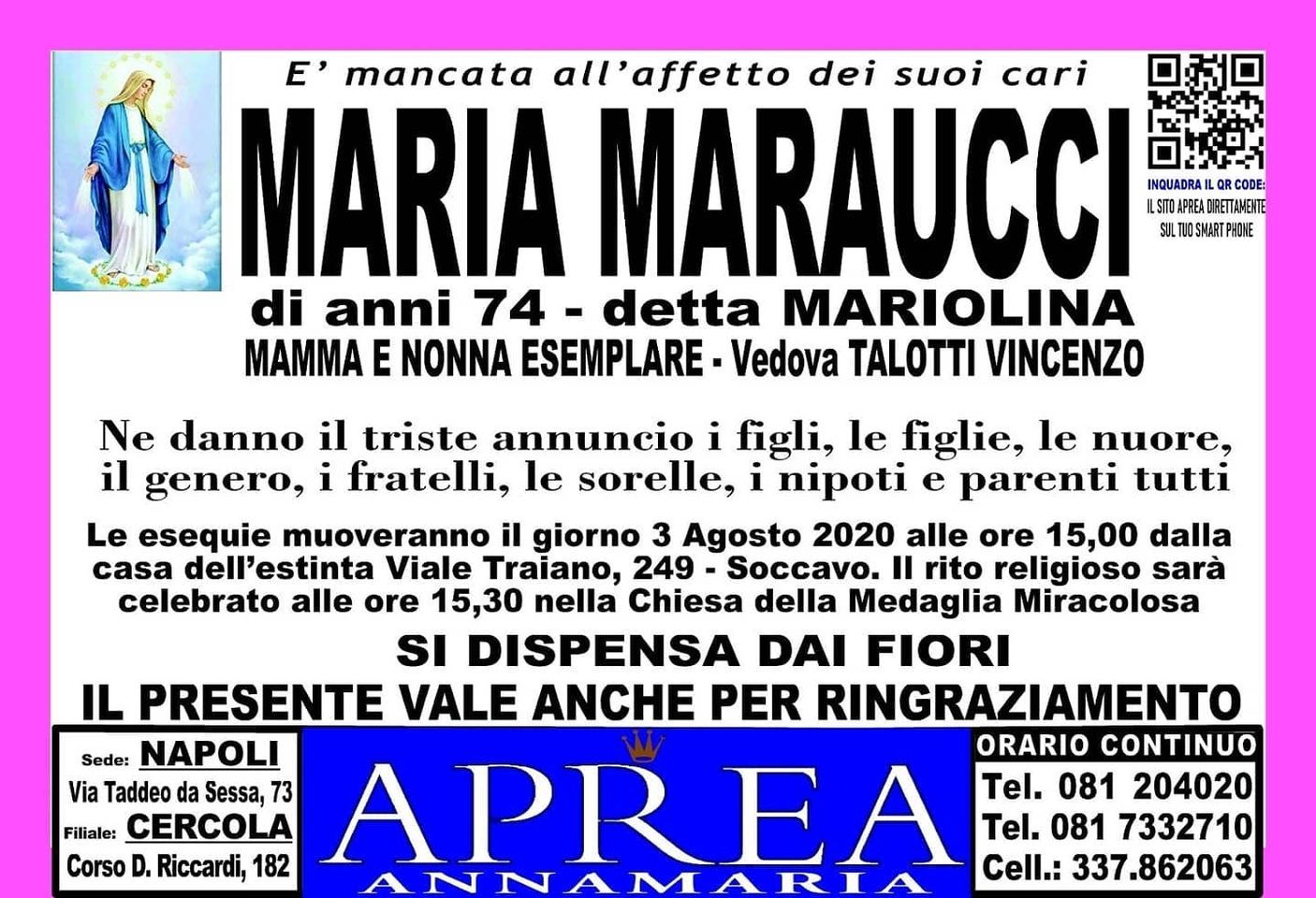 necrologio Maria Marucci
