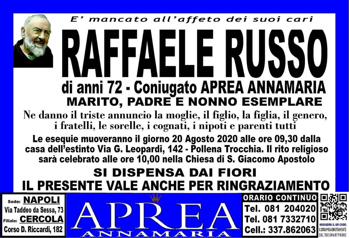 necrologio Raffaele Russo