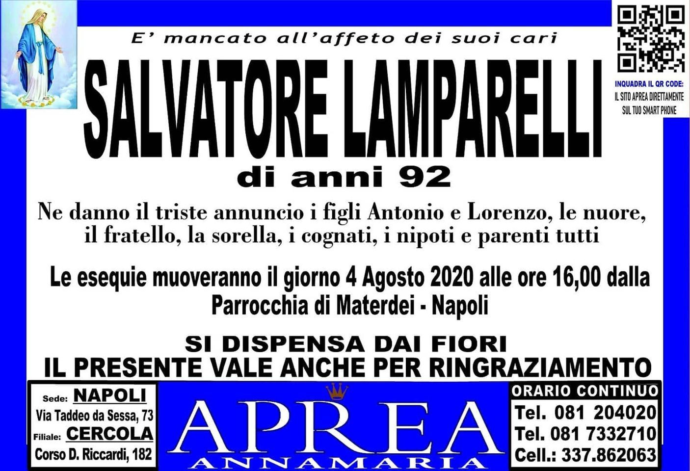 necrologio Salvatore Lamparelli