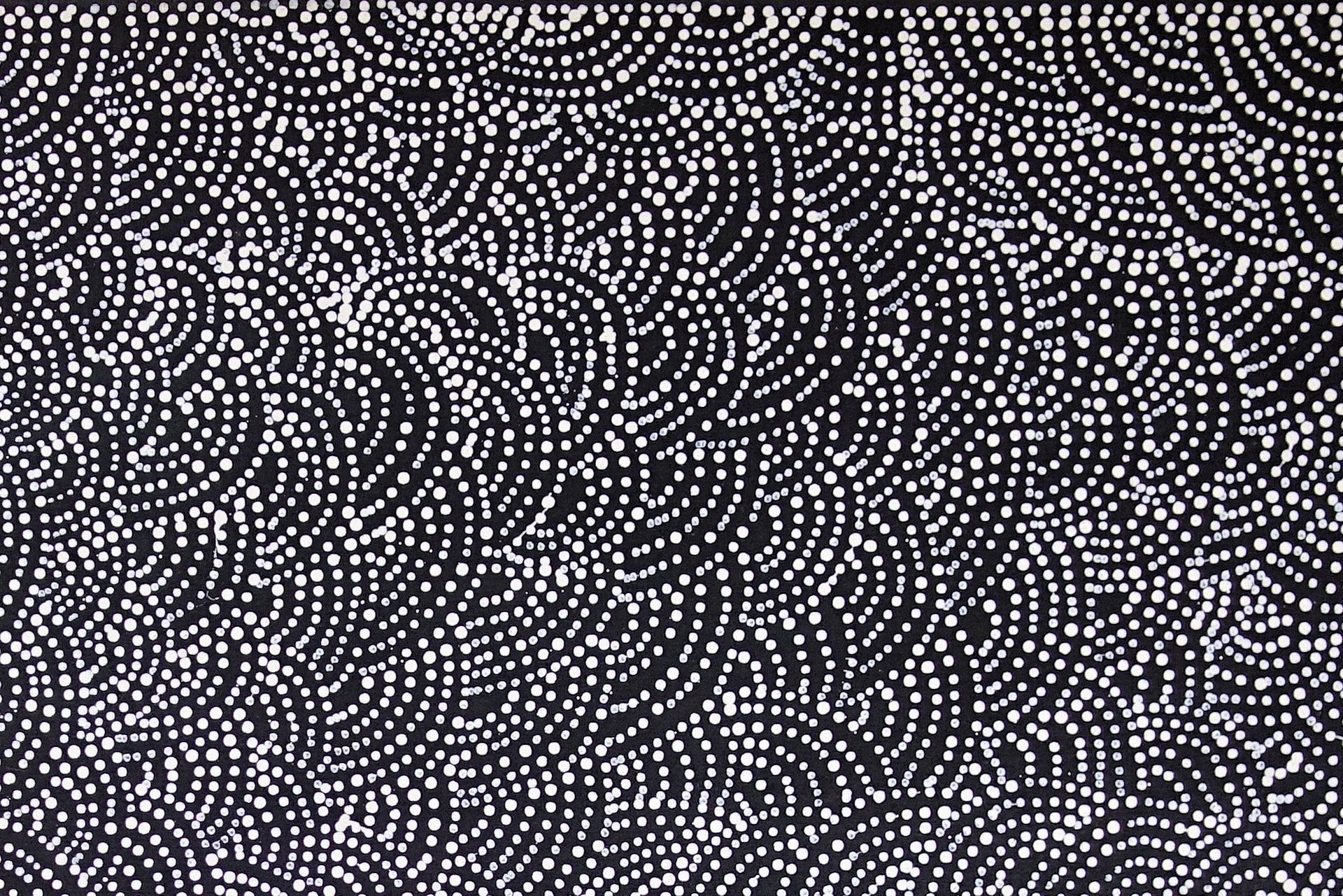 A close up of a black and white polka dot pattern.