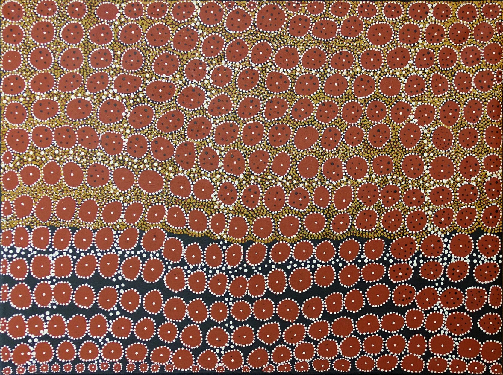 A painting of circles on a black background