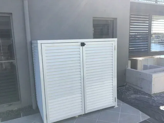 White pool pump enclosure — Sunshine Gates in Kunda Park, QLD