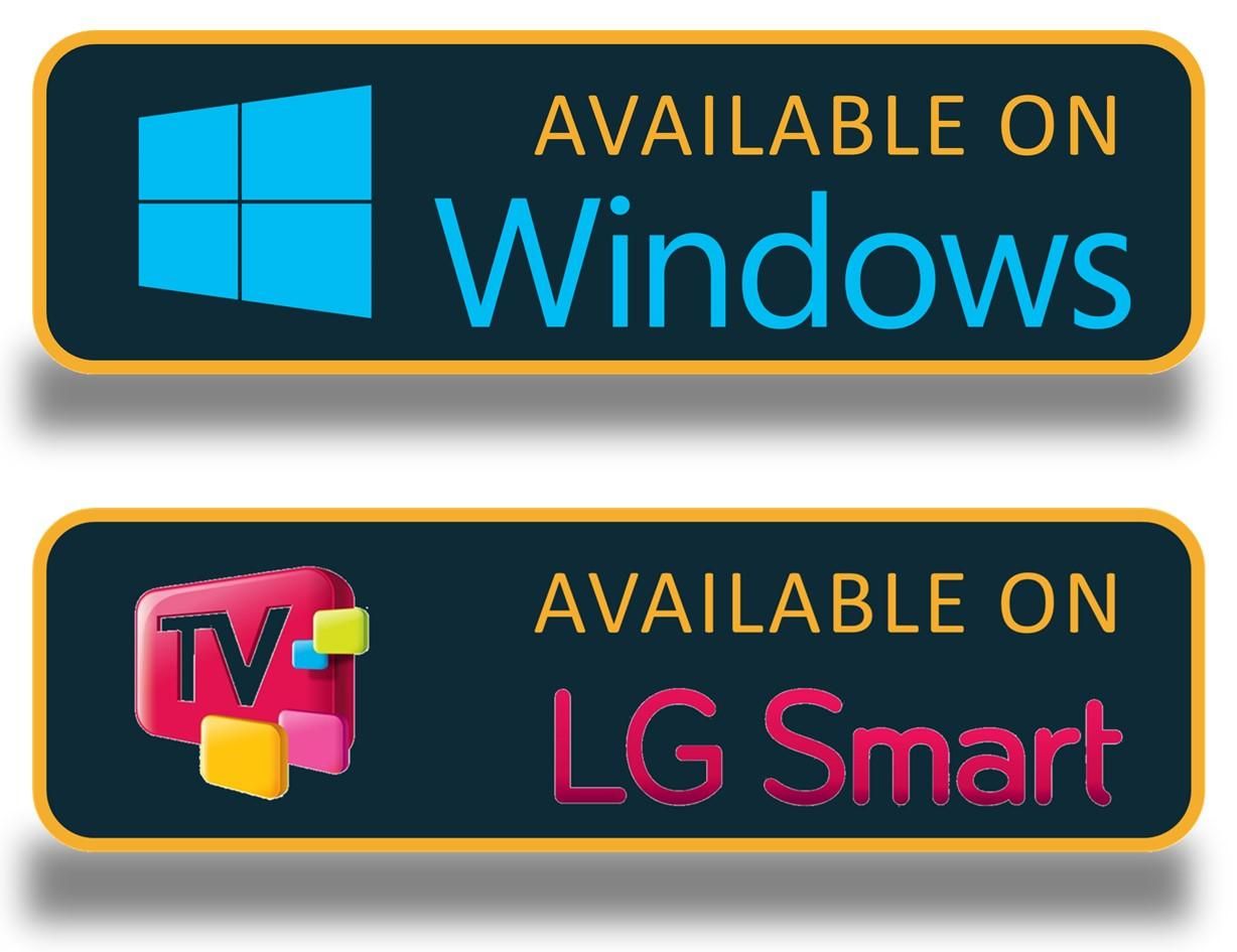 Two buttons that say available on windows and available on lg smart