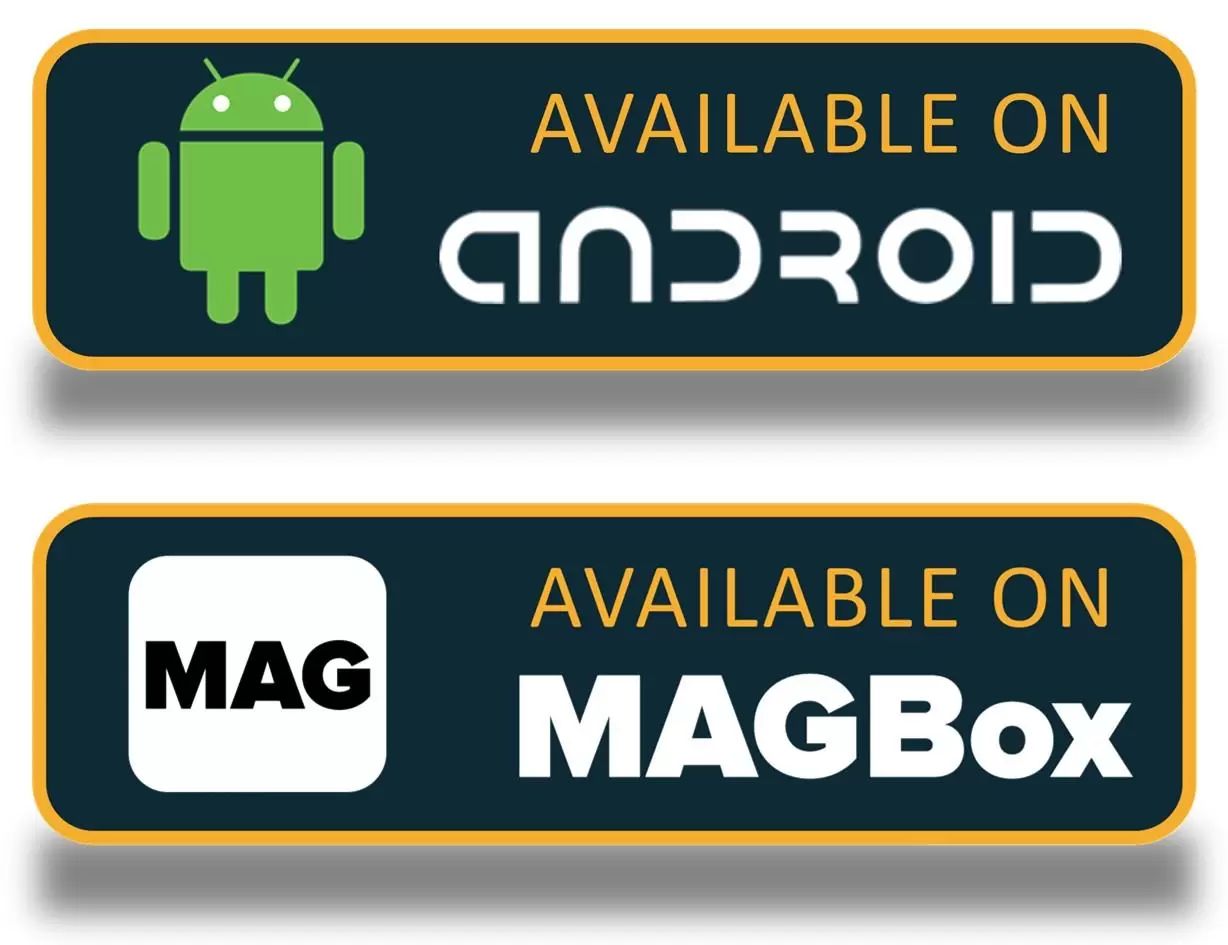 Two buttons that say available on android and magbox
