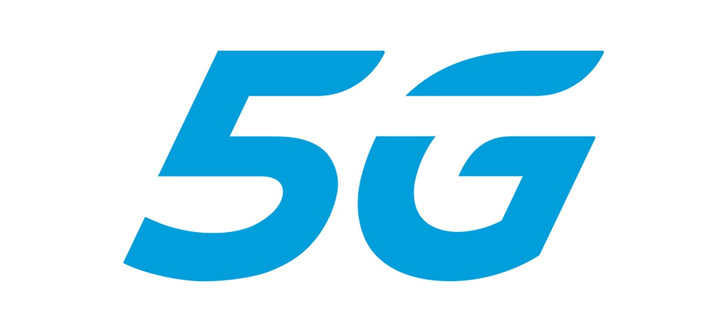 A blue 5g logo on a white background.