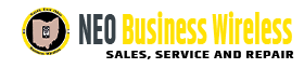 A logo for neo business wireless sales service and repair