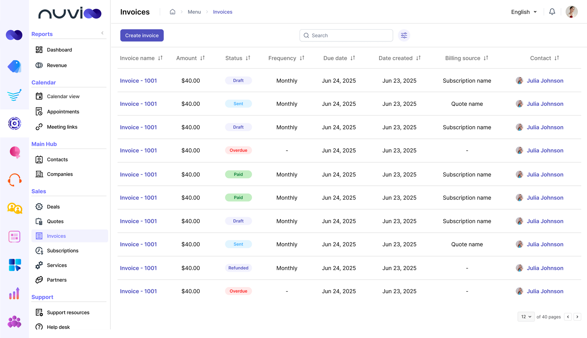 Web application dashboard with a table showing data, with a left sidebar menu and blue, pink, and white color scheme.