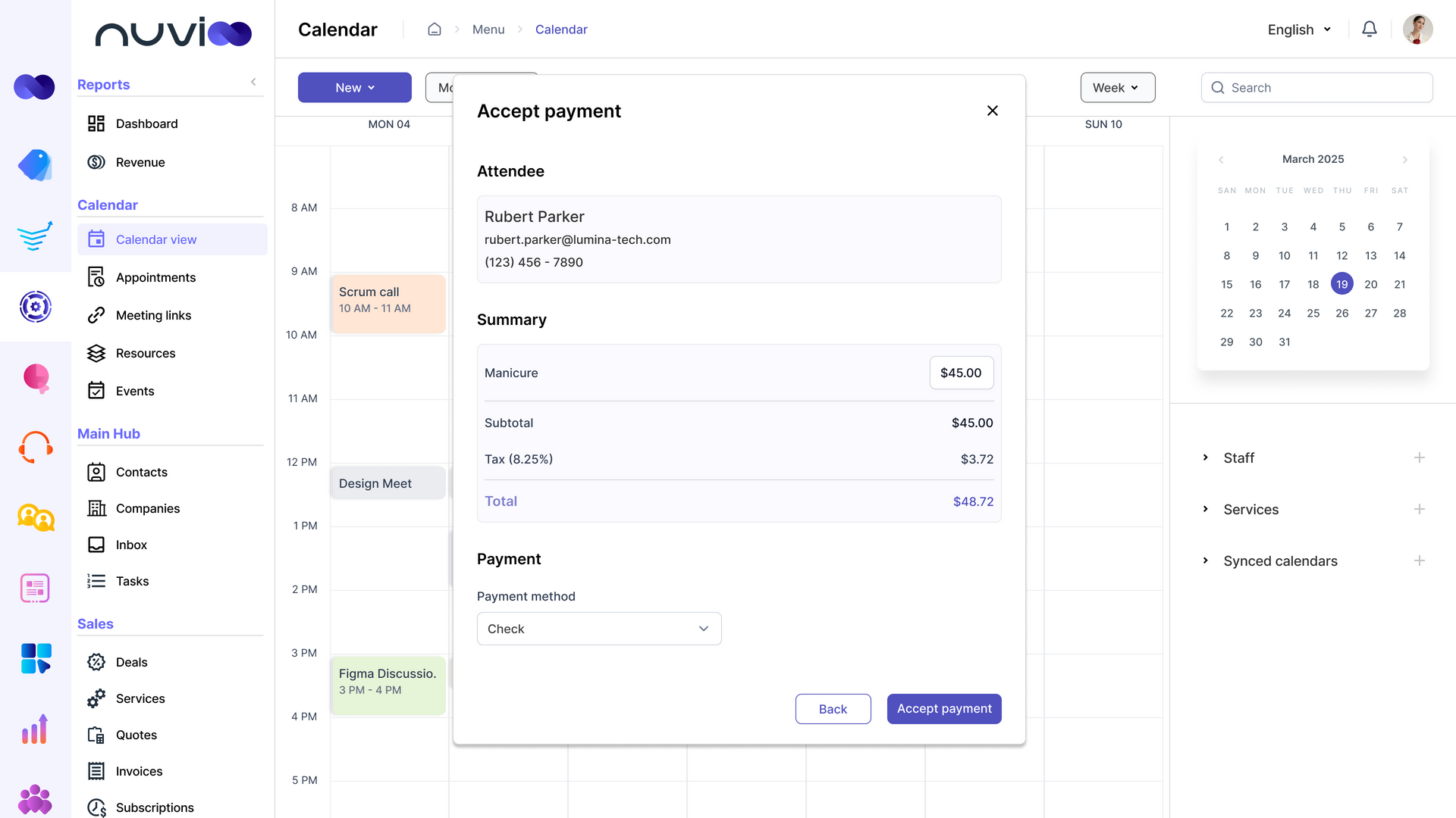 User interface showing a calendar with event details and options.