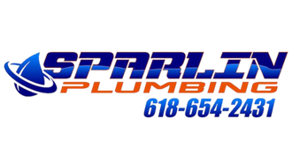 A blue and orange logo for sparklin plumbing