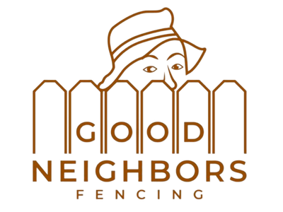 A logo for good neighbors fencing with a woman in a hat