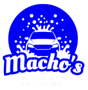 A logo for macho 's hand car wash and detailing