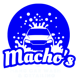 A logo for macho 's hand car wash and detailing