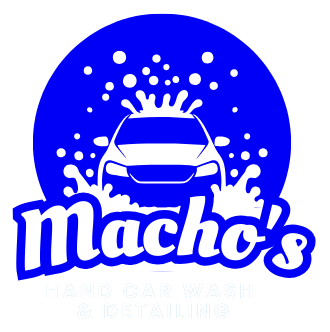 A logo for macho 's car wash and detailing