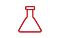 A simple, dark red outline icon of an Erlenmeyer flask.