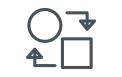An icon showing a circle and a square connected by two arrows in a cyclical, clockwise rotation.