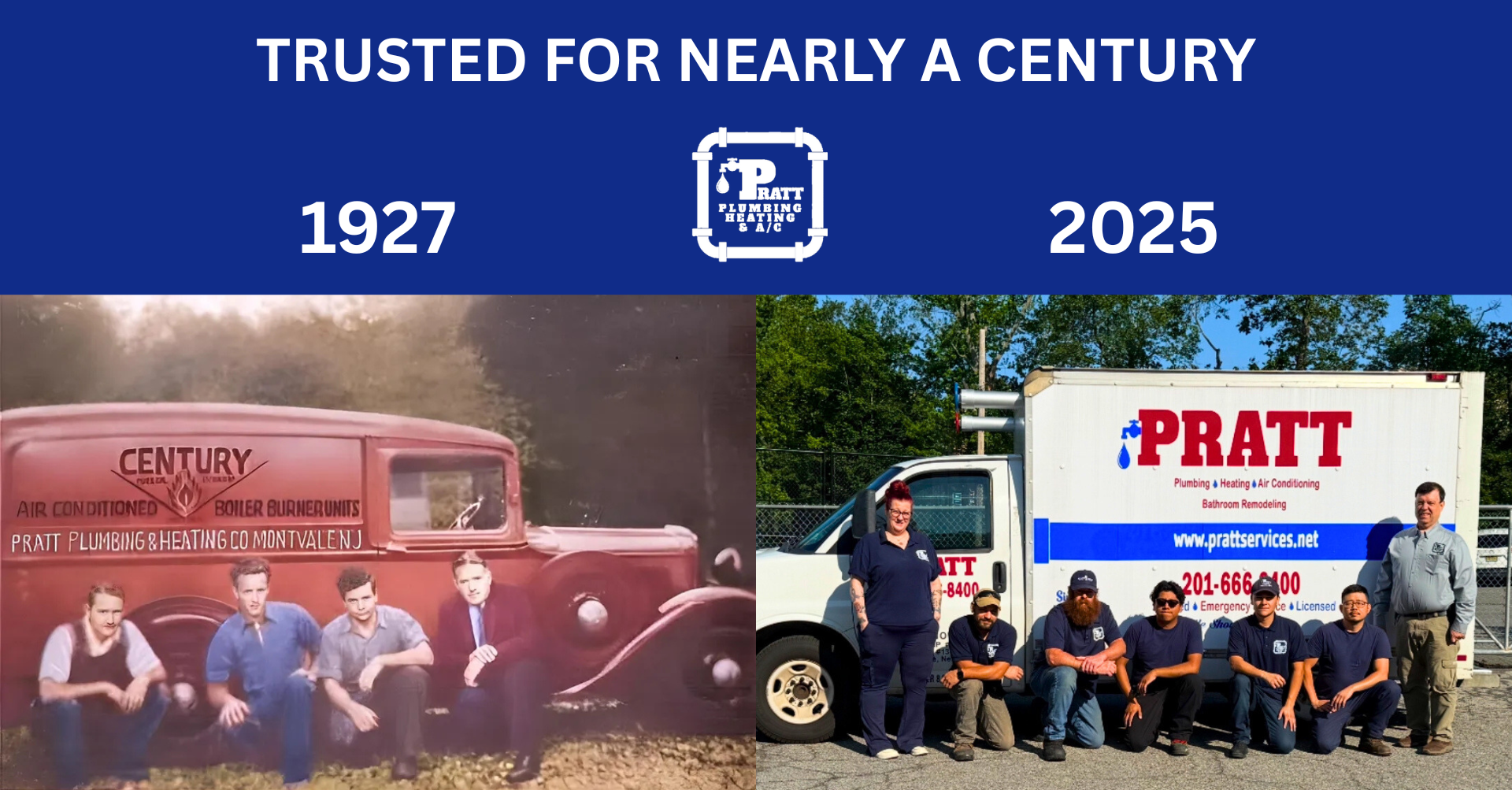 A group of men are sitting in front of a century van.