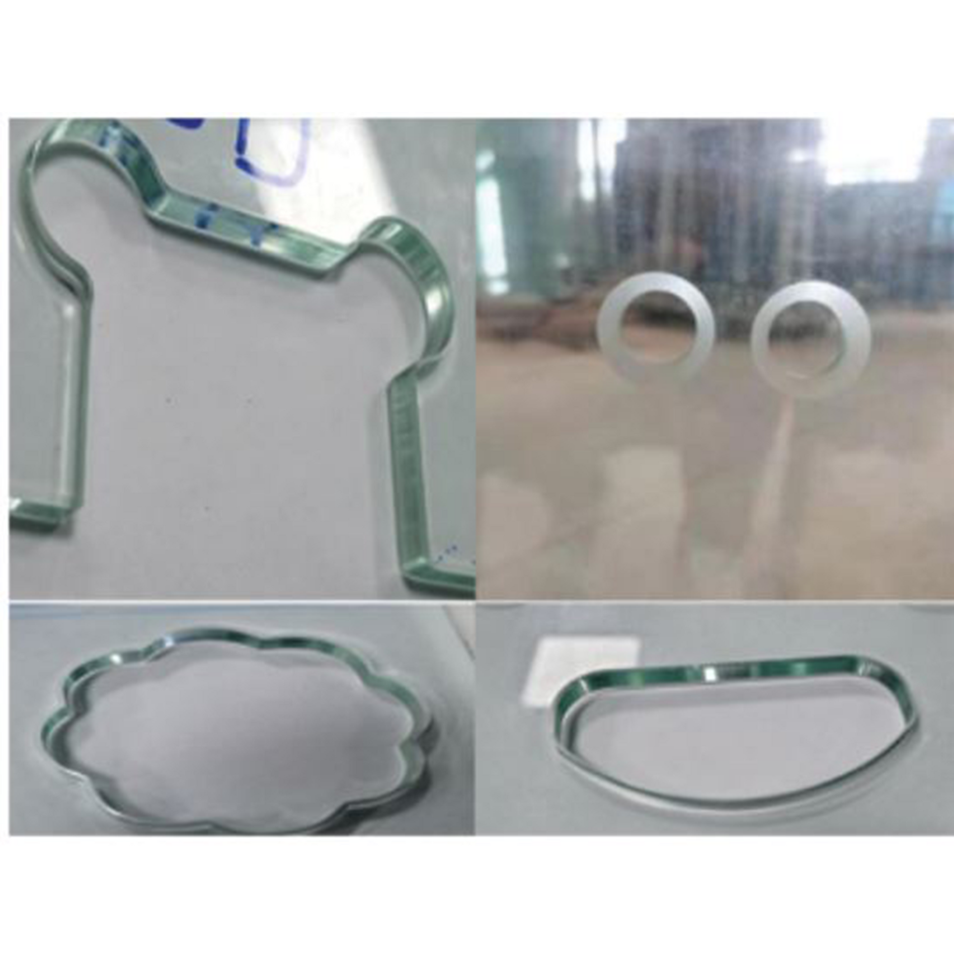 A collage of four pictures of different shapes of glass