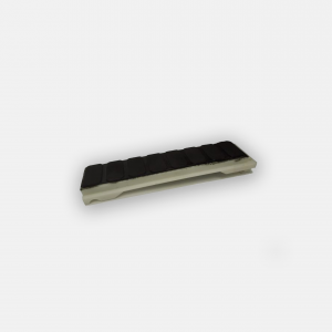 A black and white item on a white surface