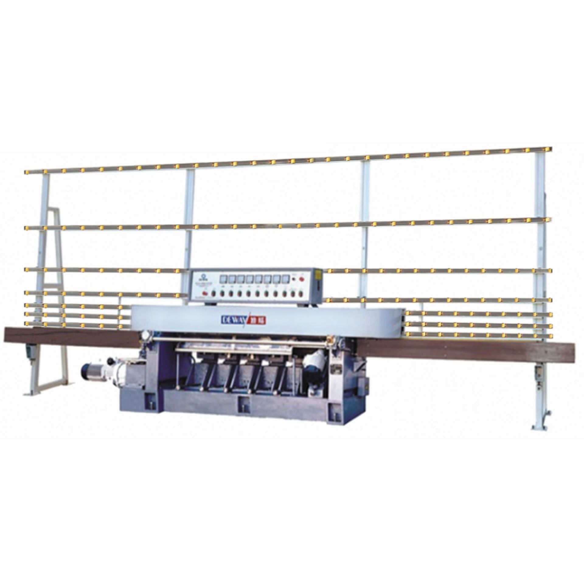 A machine is sitting on a table with a white background.