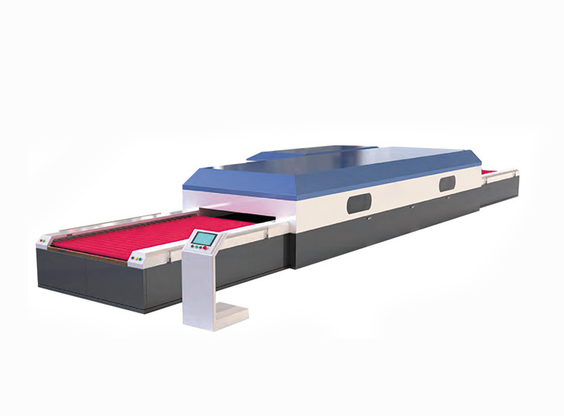 A 3d model of a conveyor belt with a touchscreen.