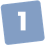 Wit cijfer 1 op een schuin geplaatst blauw, afgerond vierkant icoon