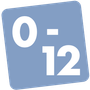 Blauw, schuin vierkant logo met witte tekst 