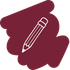 Een wit potloodpictogram boven een bordeauxrood verfstaaltje.
