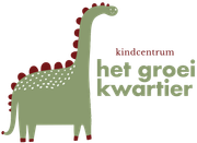 Logo for kindcentrum Het Groei Kwartier with a green dinosaur and red spikes