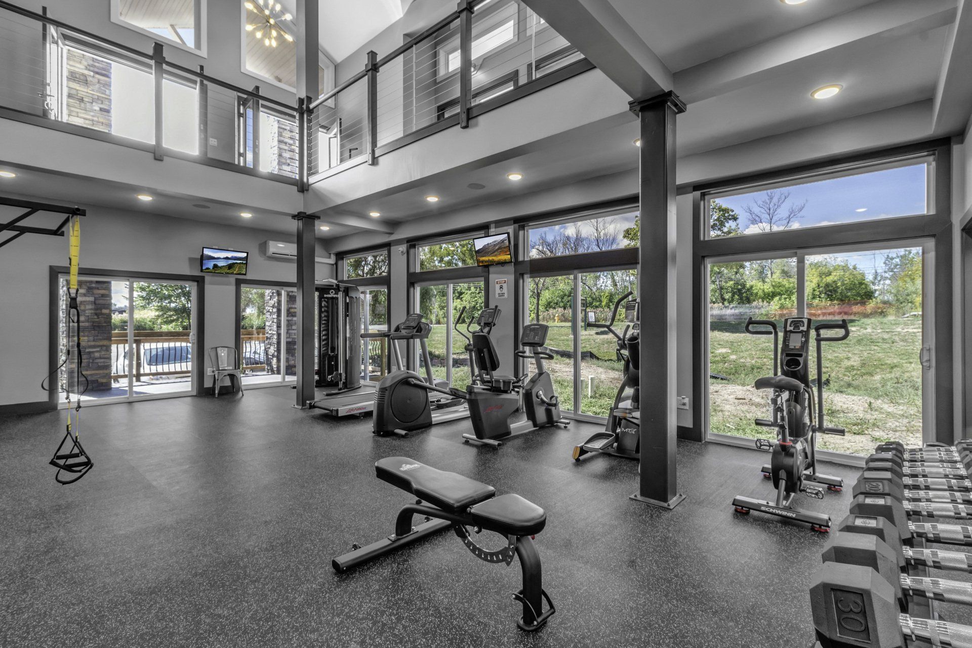 workout bench in gym with windows