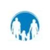 Blue circle with a family silhouette: parents holding hands with child.
