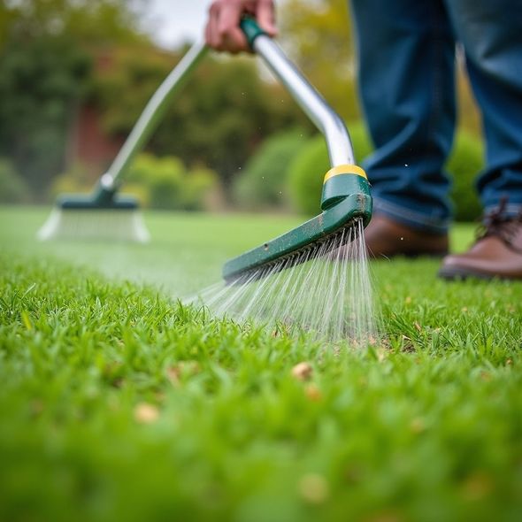 Person using a lawn sprinkler to water the grass.
