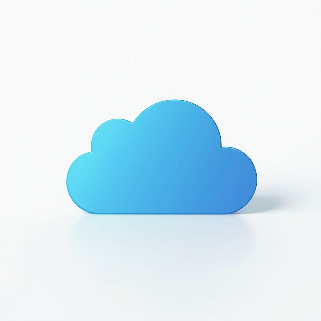 Blue cloud icon on a white background, suggesting cloud computing or storage.