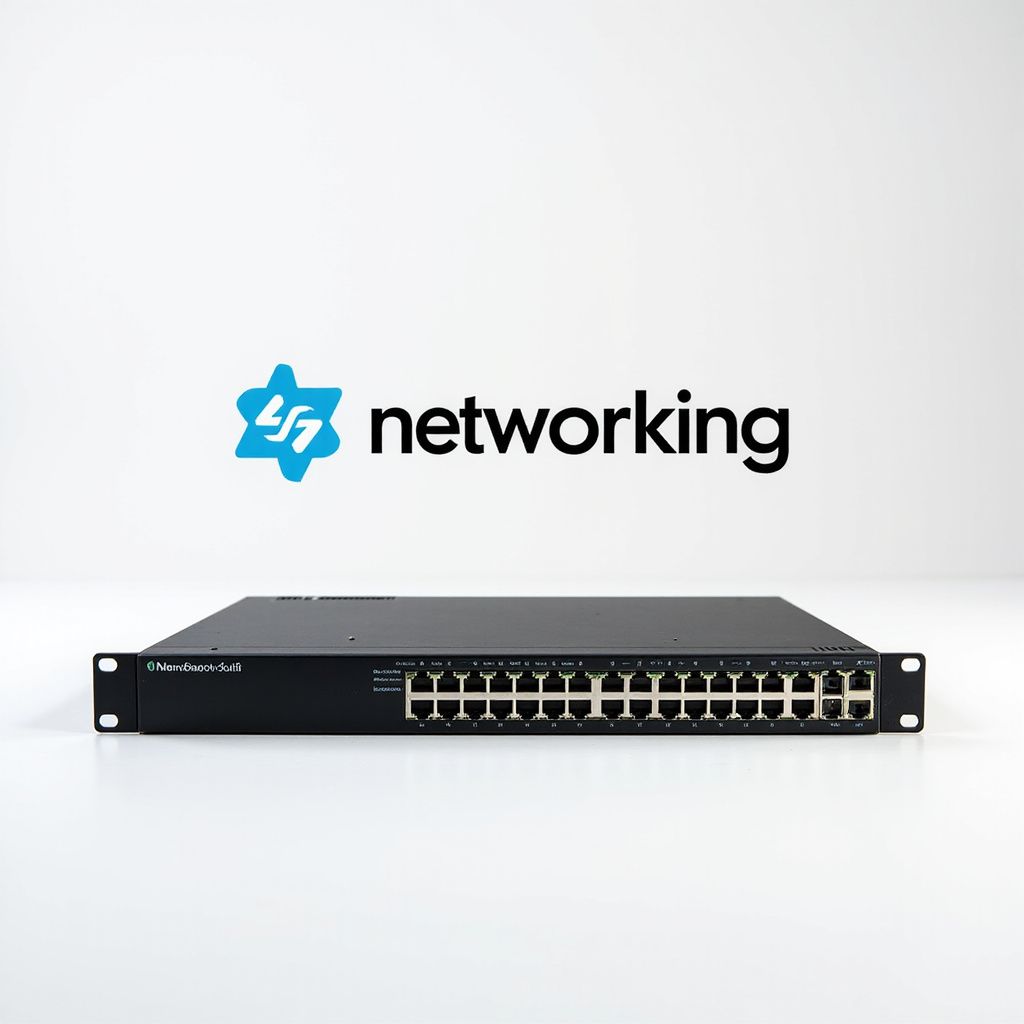 Black network switch with multiple ports, 