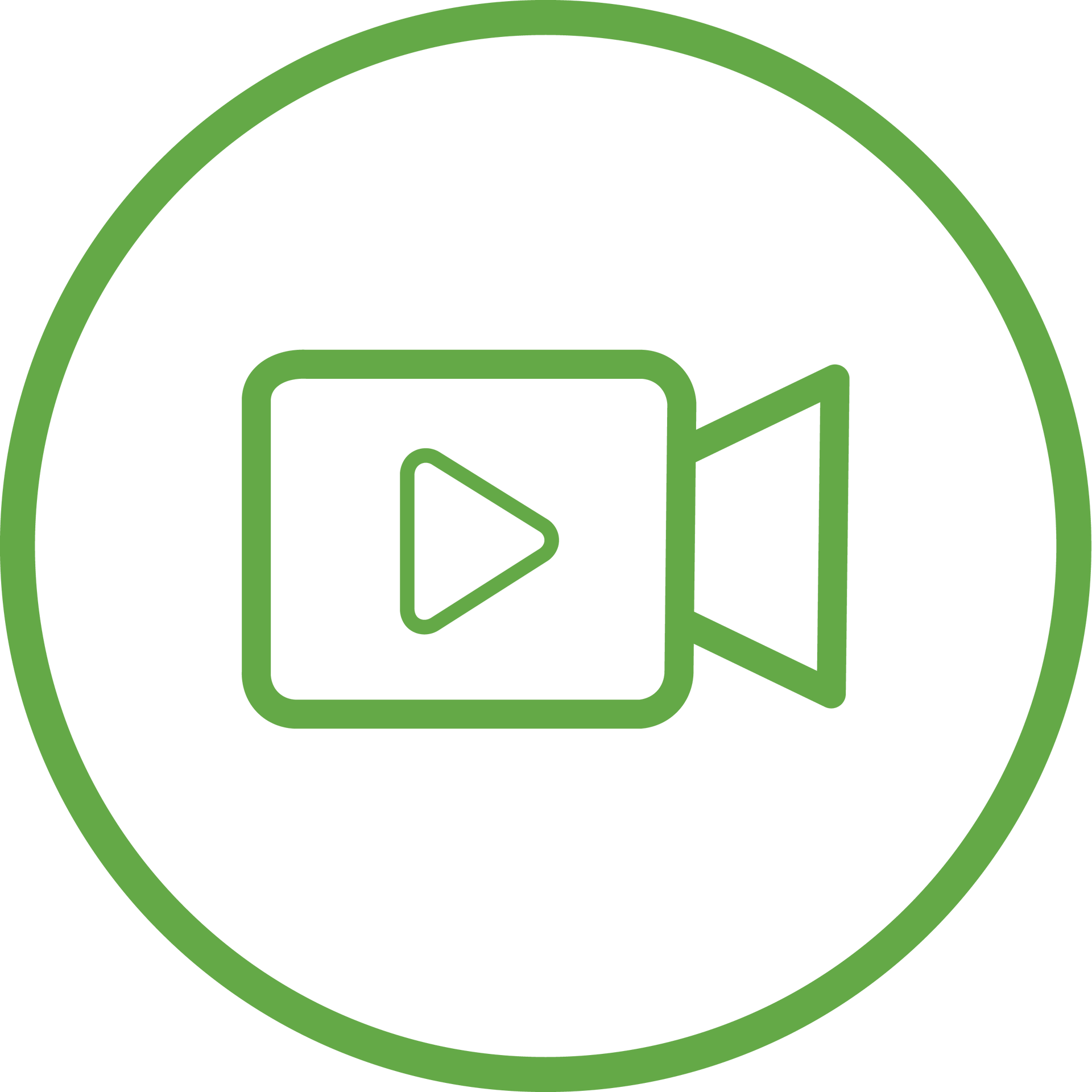 Green video camera icon in a green circle.