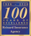 Blue and gold graphic celebrating Reinard Insurance Agency's 100th anniversary, 1926-2026. Blue and gold graphic celebrating Reinard Insurance Agency's 100th anniversary, 1926-2026.