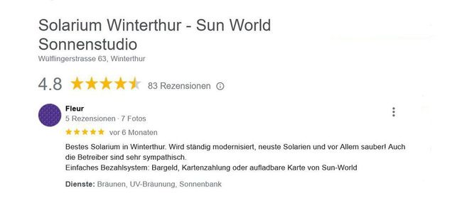 Google Kundenbewertung für Standort Winterthur