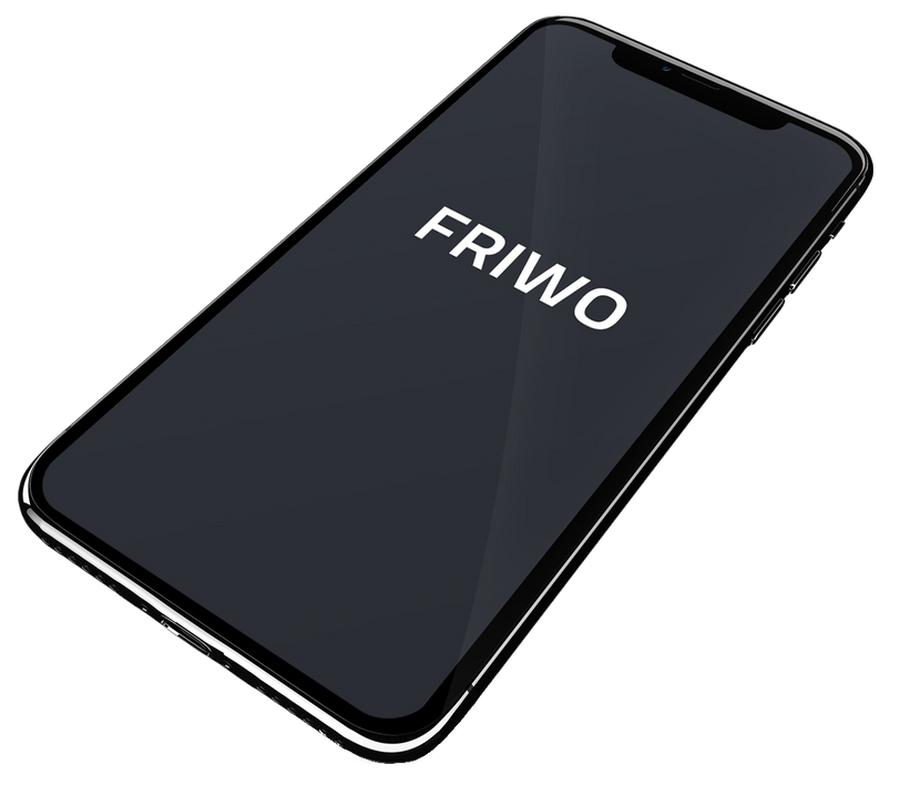 A cell phone with friwo written on the screen