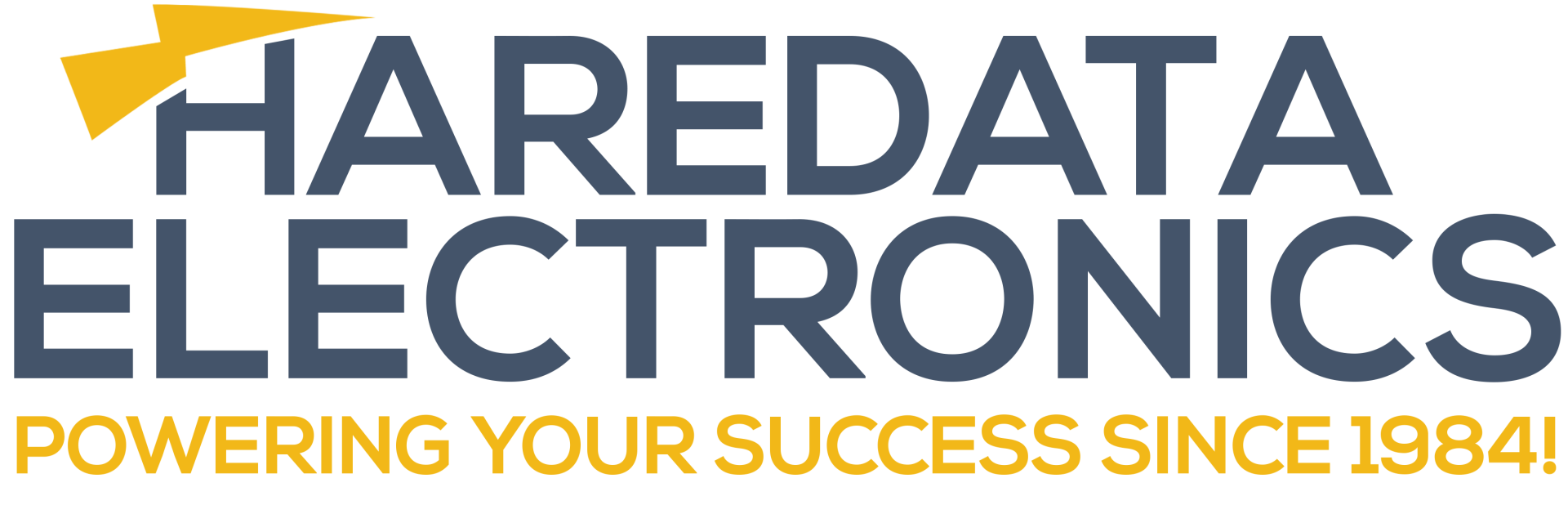 The logo for haredata electronics powering your success since 1984