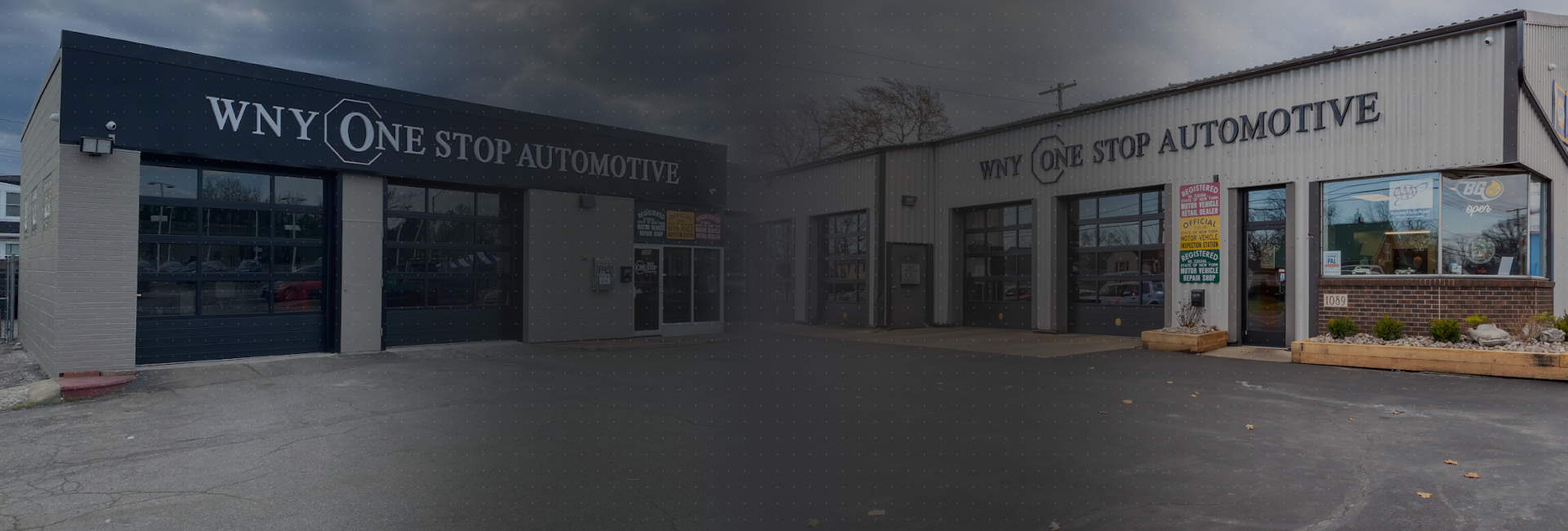 A picture of a car dealership wit | WNY One Stop Automotiveh a black background.