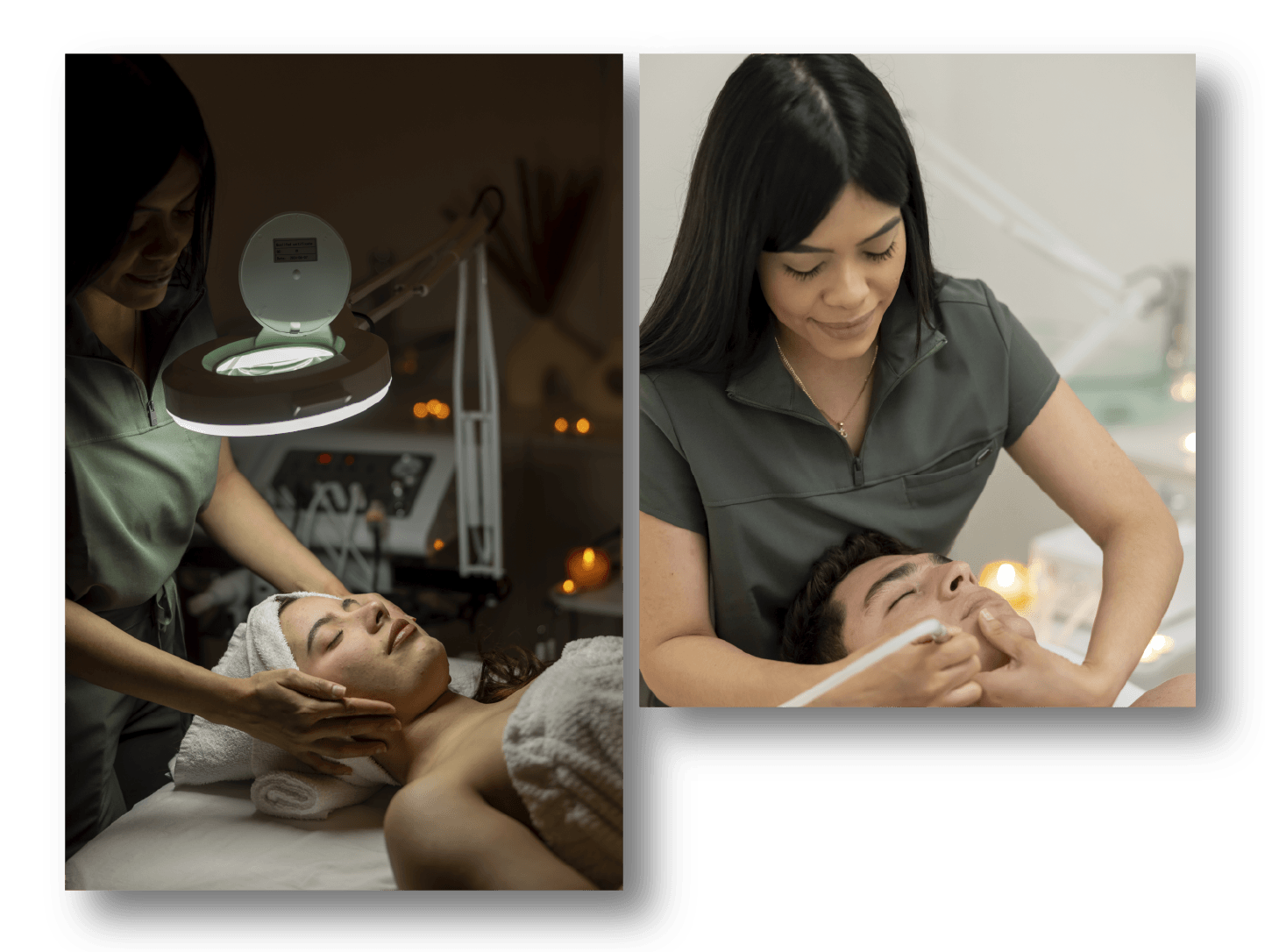 A woman is giving a man a massage in a spa.