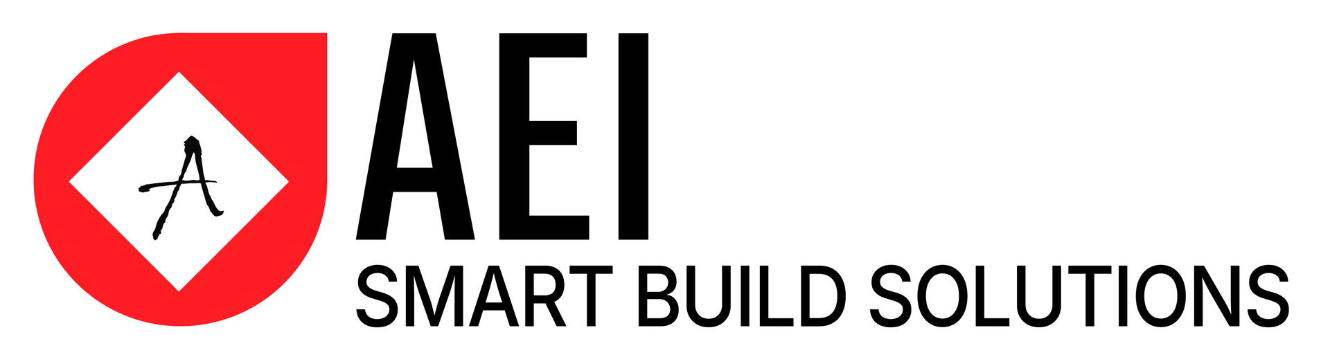 Logo for AEI Smart Build Solutions: red shape with a white diamond containing a "A", and black AEI text.