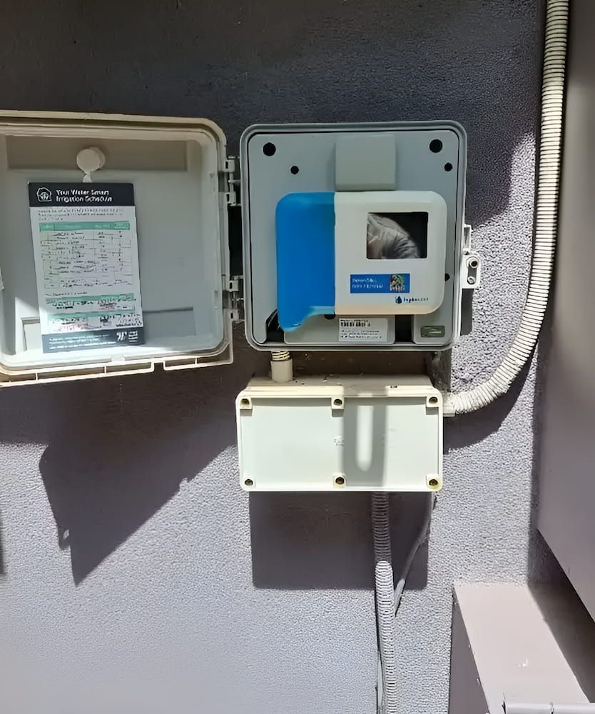 A White Box With A Blue Lid Is Attached To A Wall — Irrig8 in Palmerston, NT