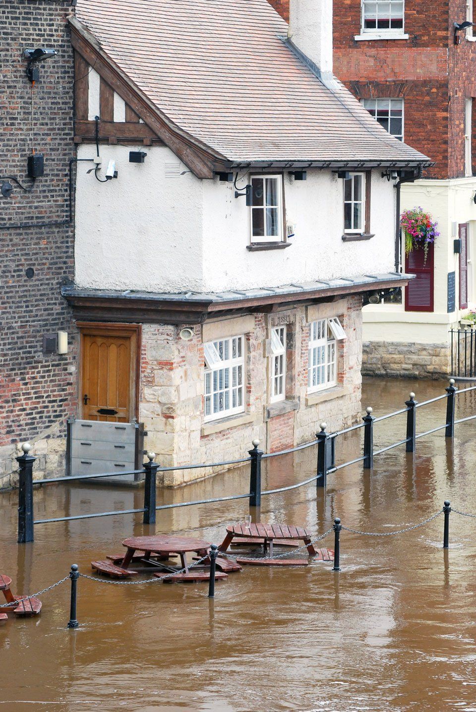 UK flooding in a town
