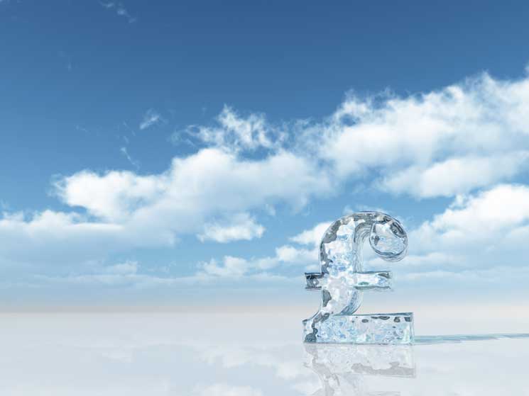 ice sculpted pound symbol on abstract background