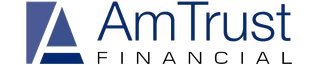 A blue and white logo for am trust financial