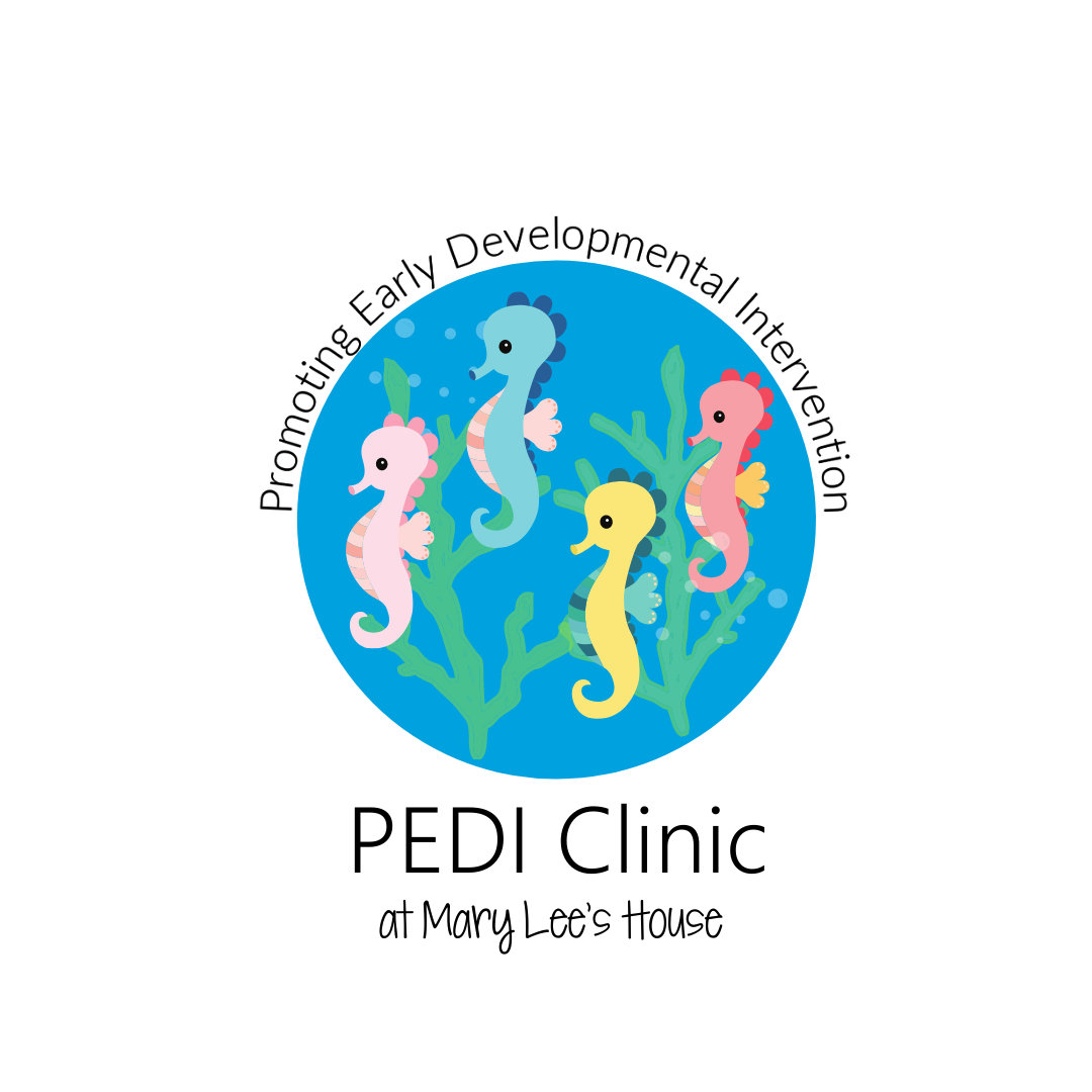 A logo for pedi clinic on mary lou 's house