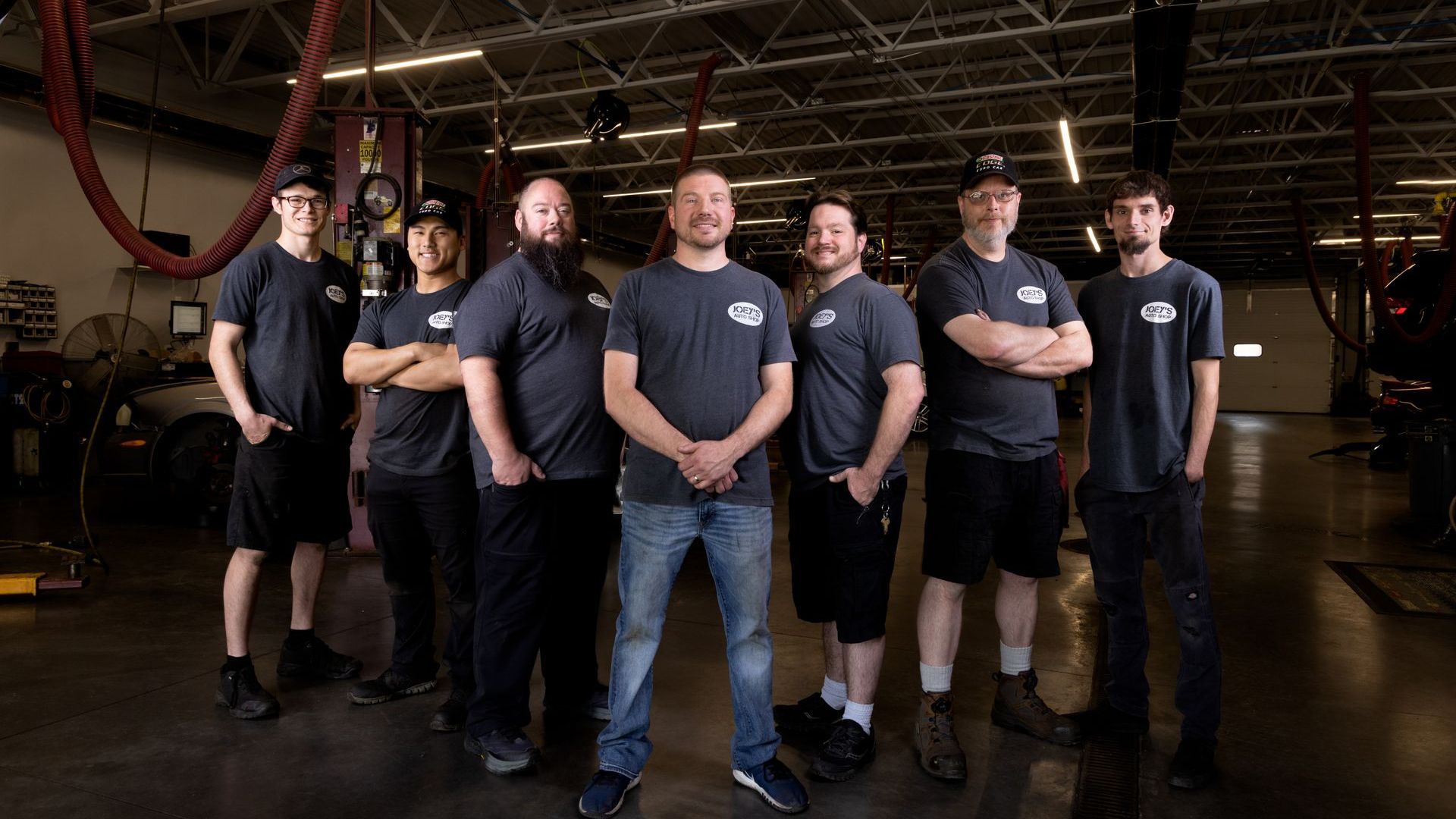 The crew at Joey's Auto Shop in Des Moines, IA