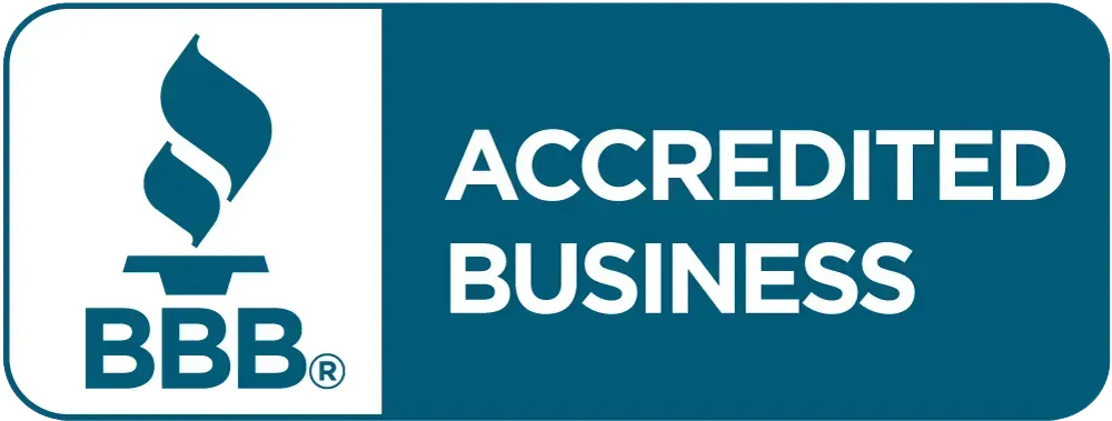 BBB Accredited Business logo with white and teal design