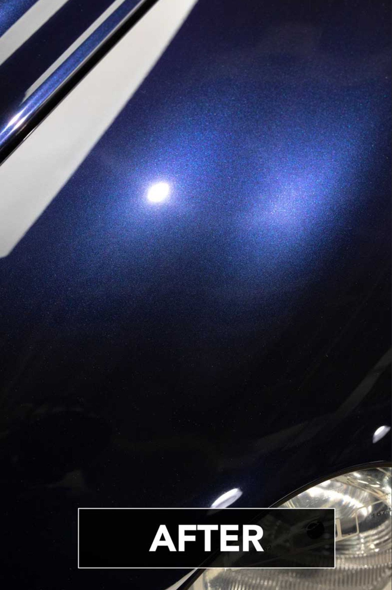 A after and after picture of a blue car.