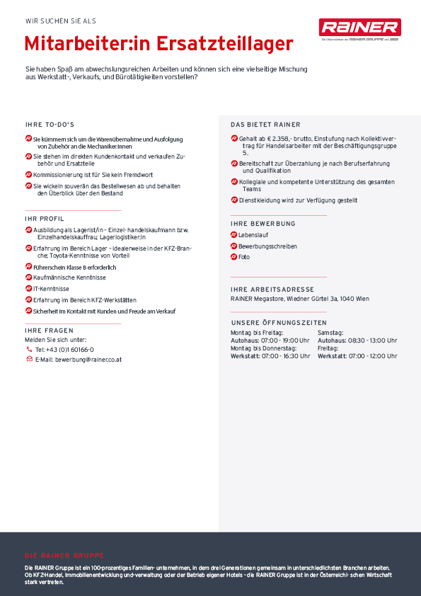 Stellenausschreibung für einen Lagerleiter oder stellvertretenden Lagerleiter bei LAGER Maxi Bauzentrum in Wien.